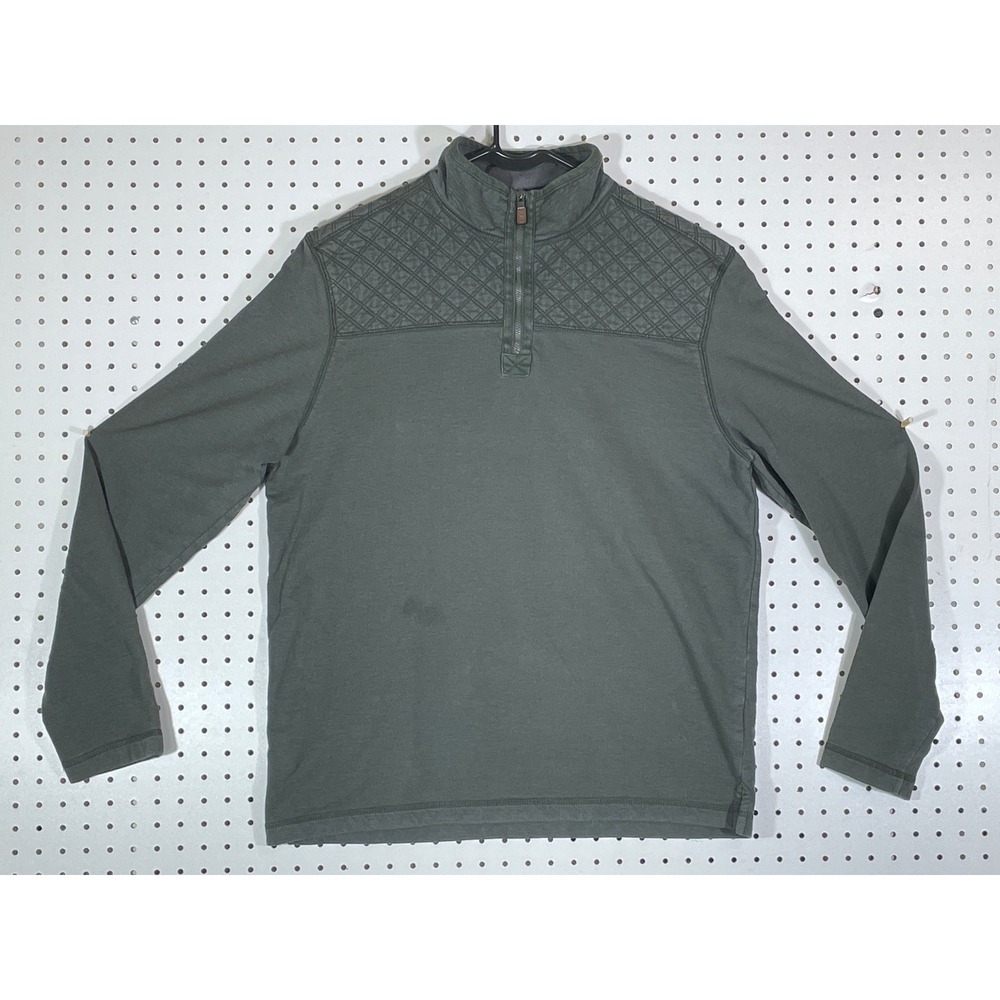 GH Bass Mens Green Quilted Yoke Quarter Zip Pullover Sweater Large 5273443